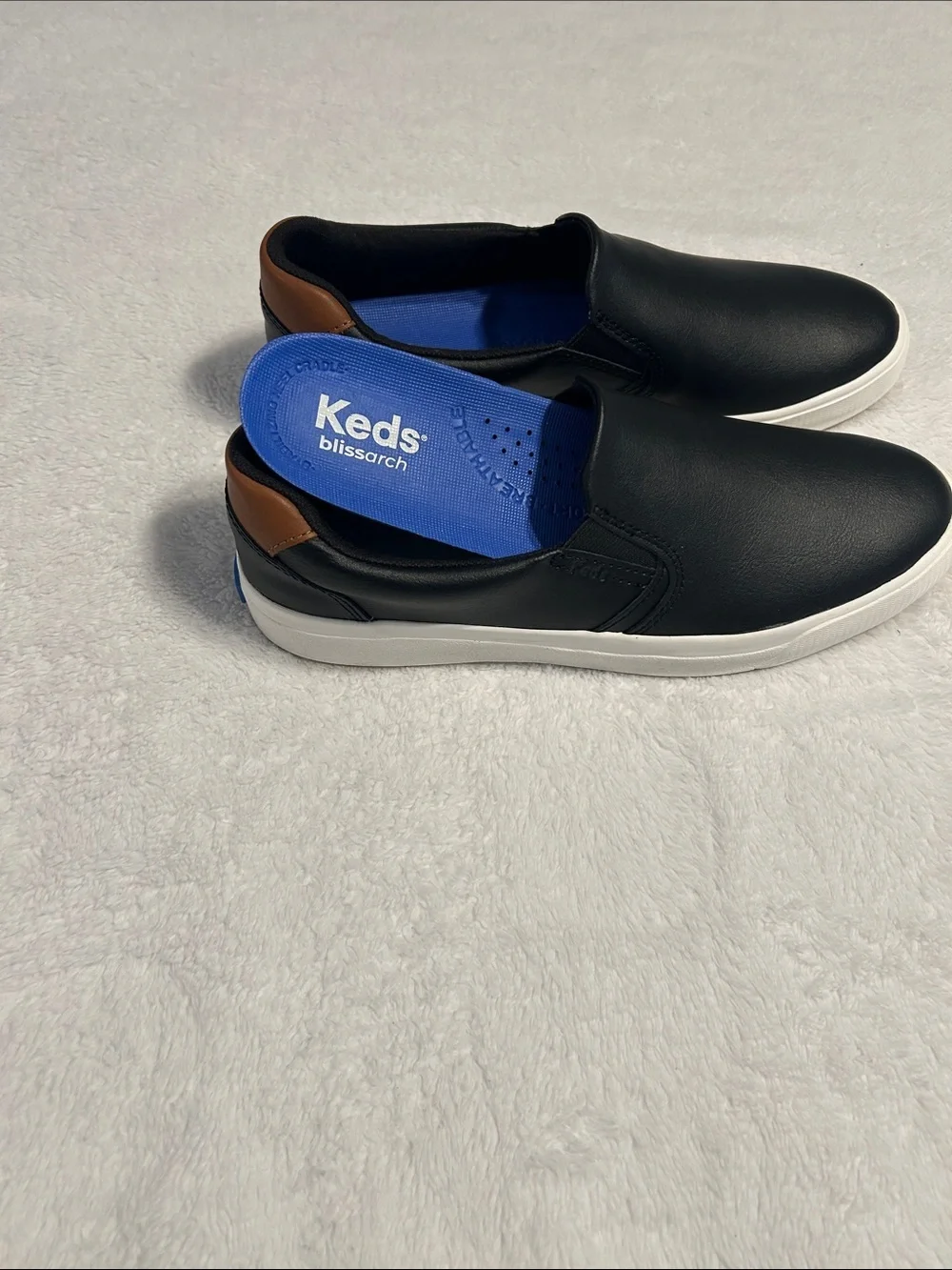 Keds woman Black Slip-On Leather Loafers with Brown Heel Accent. Size 7.5 M - Picture 9 of 12